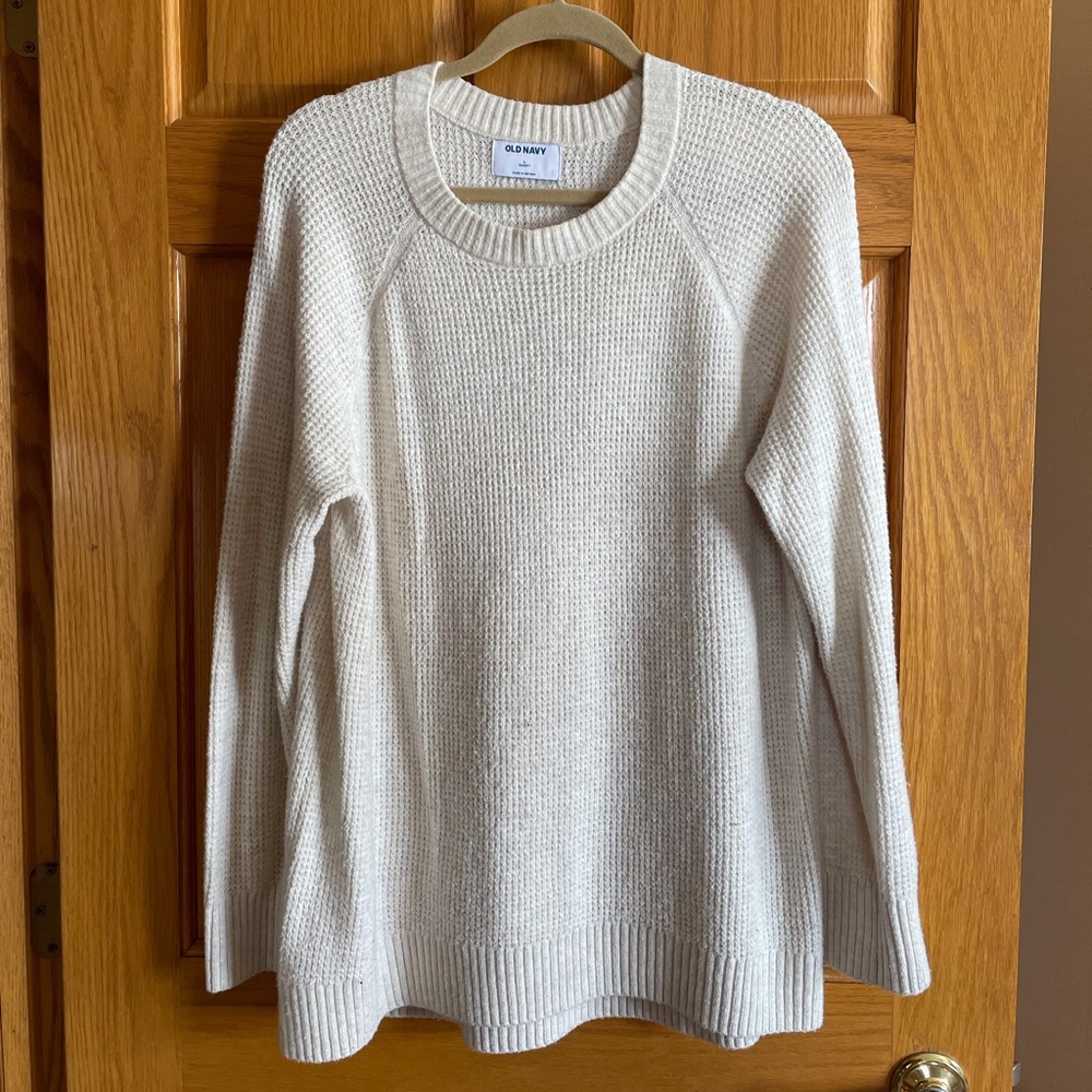 Old Navy Women's Cream Waffle-Knit Crewneck Sweater size L